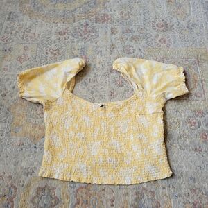 Abercrombie & Fitch Yellow Floral Ruched Crop Top Size Extra Large
